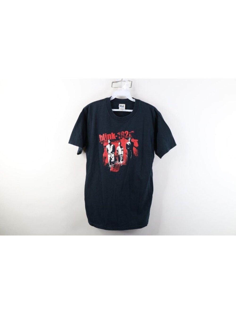 Vintage Y2K Mens Small Faded Spell Out Blink 182 Band Short Sleeve T-Shirt Black